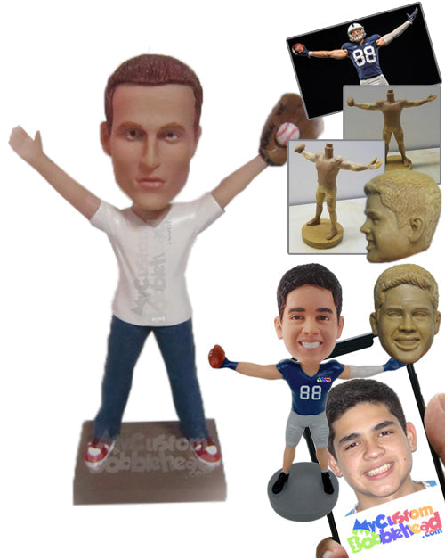 Baseball Aficionado Catching the Ball to Win the Game Personalized Bobblehead Baseball Aficionado Catching the Ball to Win the Game Personalized Bobblehead